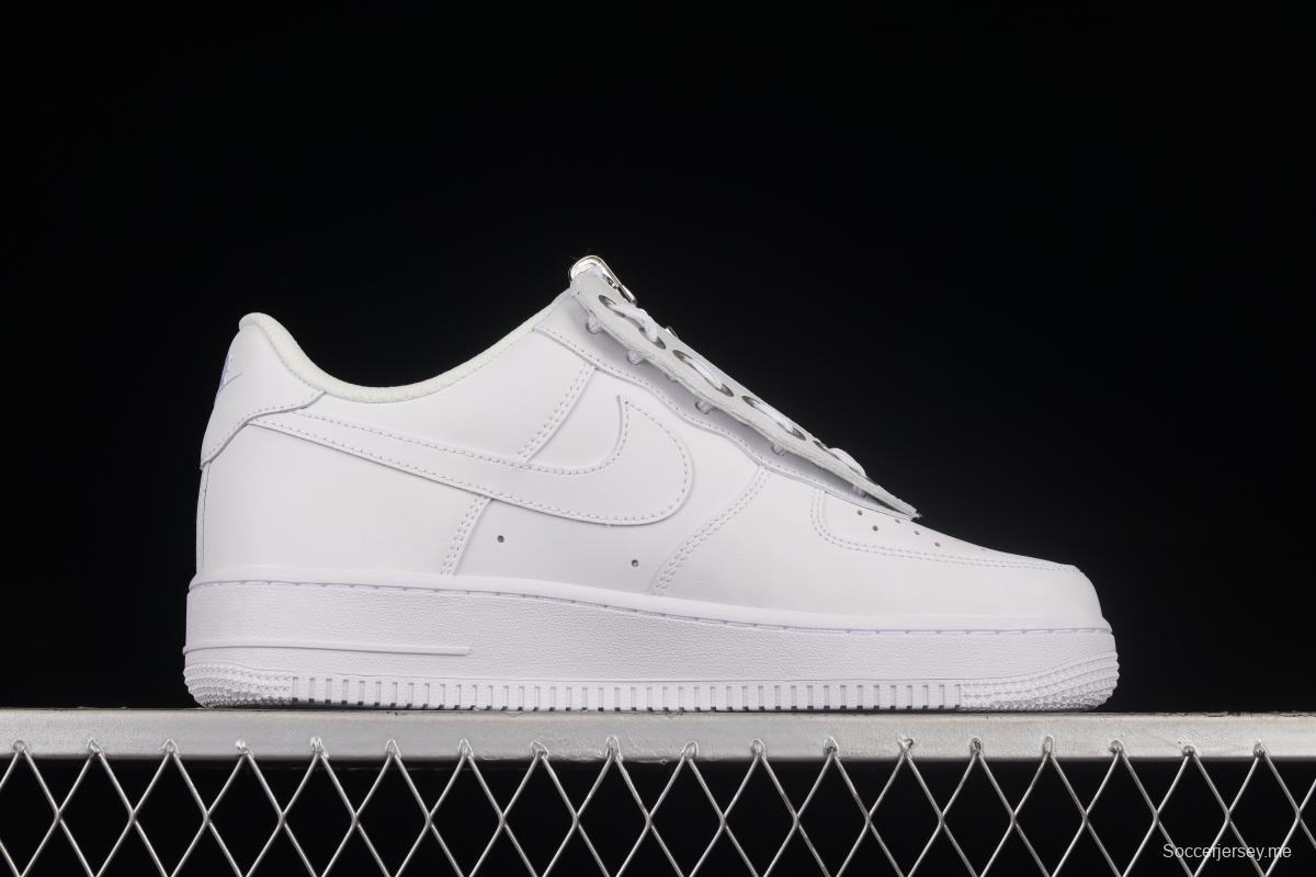 NIKE Air Force 1'07 Low Shroud zipper all white low-top casual sneakers DC8875-100