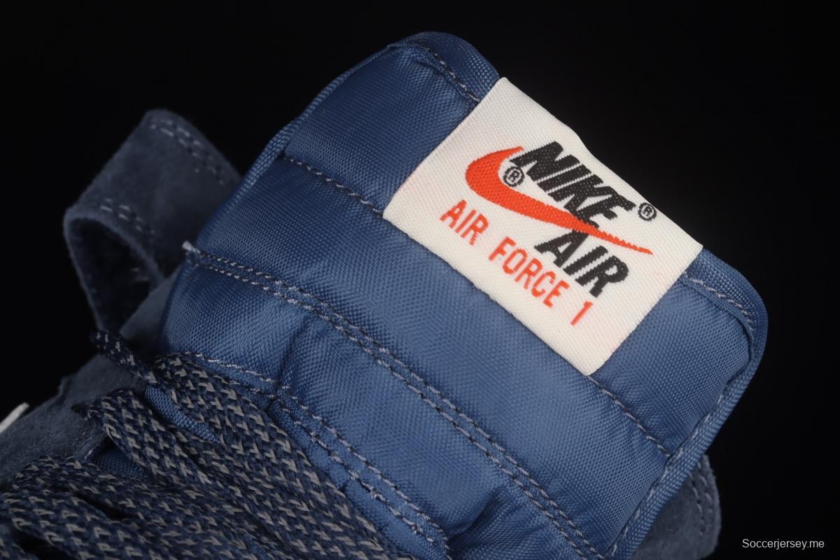 NIKE Air Force 1' 07 Mid dark blue suede 3M reflective mid-finish casual board shoes AA1118-007