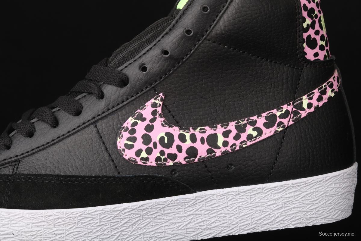 NIKE Blazer Mid GS Trail Blazers Black Pink Leopard Gou High-top Leisure Board shoes DA4674-001