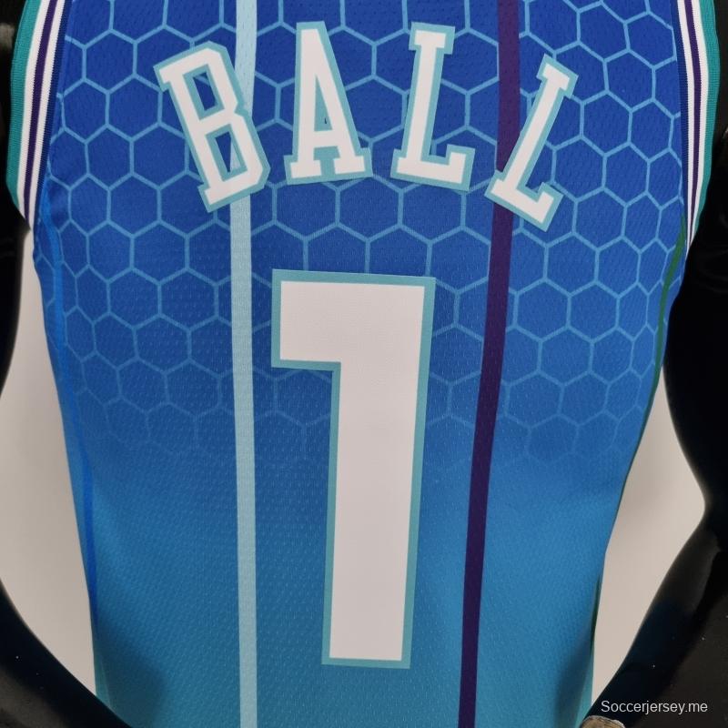 2022 BALL # 1 قميص تشارلوت هورنتس تشارلوت هورنتس إصدار المدينة الأزرق من الدوري الاميركي للمحترفين
