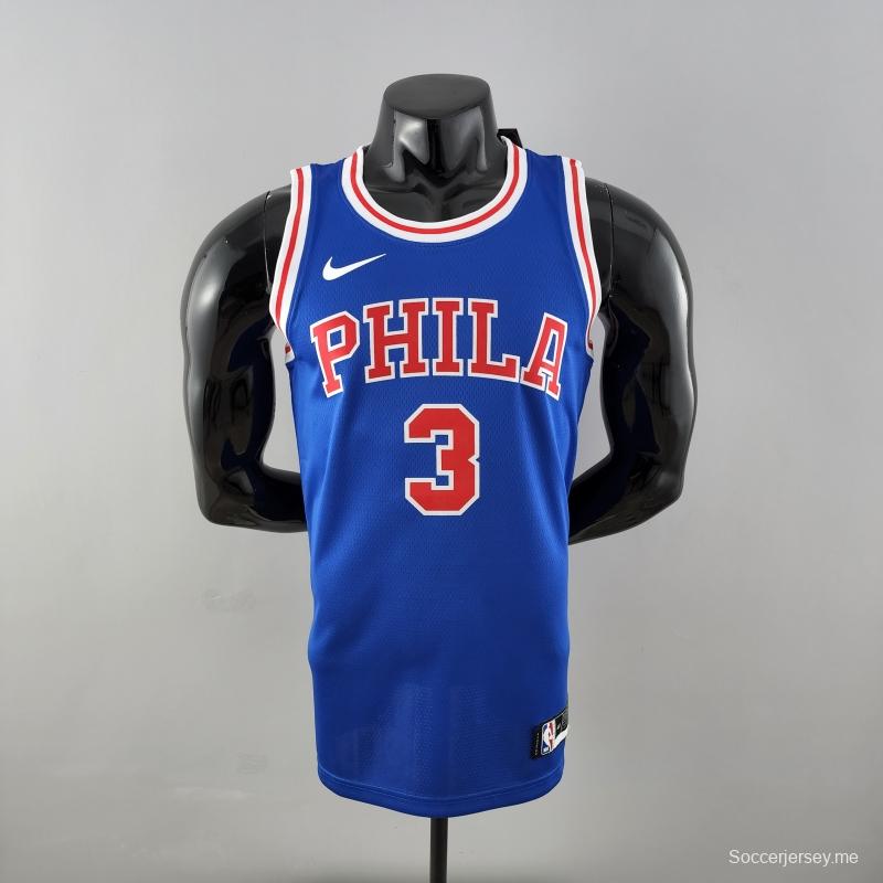 قميص ريترو فيلادلفيا 76ers Iverson # 3 برقبة عنق أزرق من قميص الدوري الأمريكي للمحترفين
