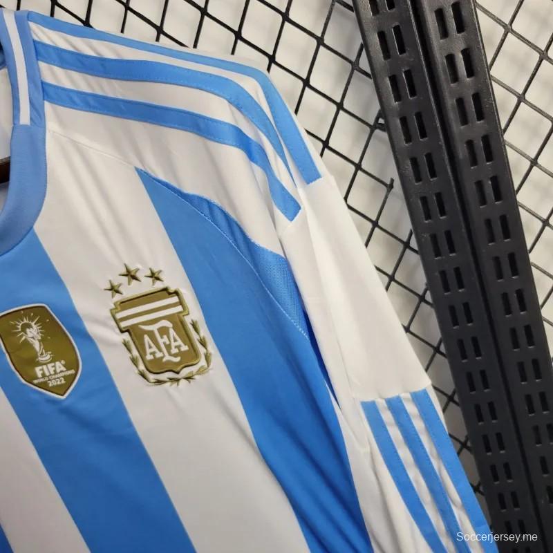 2024 قميص المنتخب الأرجنتيني بأكمام طويلة مع رقعة بطل 2024
