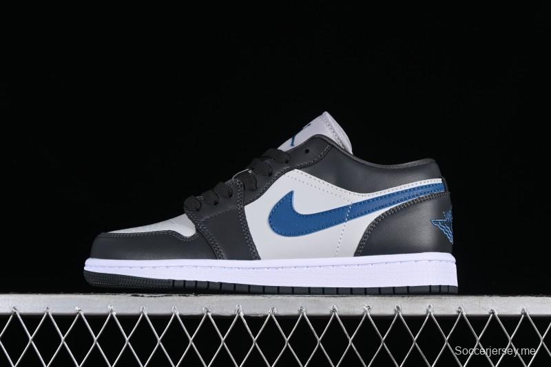 Nike Air Jordan 1 Low AJ1 Black Grey Blue Swoosh Low-Top Lifestyle Basketball Shoes - DC0774-040