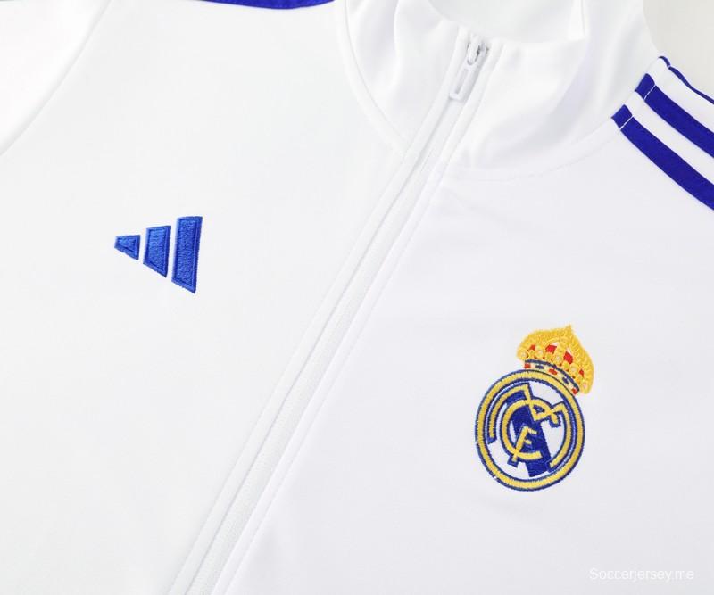 24/25 ريال مدريد جاكيت أبيض بسحاب كامل + بنطلون طويل + جاكيت أبيض بسحاب كامل