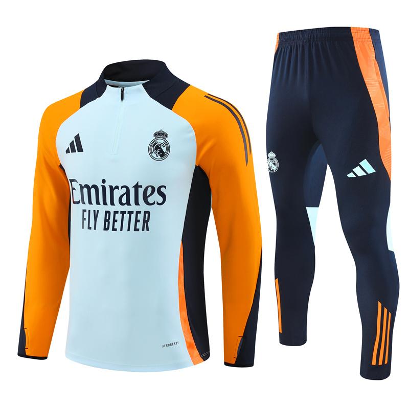 24/25 ريال مدريد أزرق فاتح/برتقالي أزرق فاتح/برتقالي نصف سحاب جاكيت + بنطال طويل