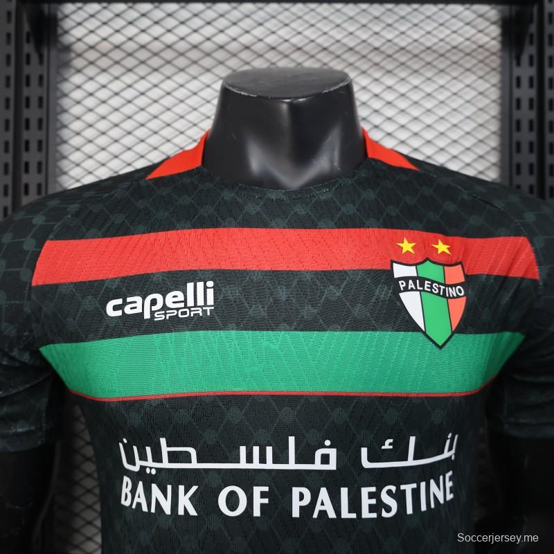 إصدار اللاعب 25/26 سي دي بالستينو بالستينو قميص أسود بخطوط حمراء-خضراء وراعي بنك فلسطين