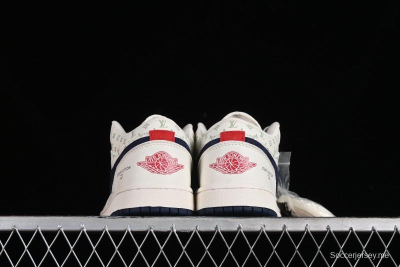 Nike Air Jordan 1 Low LV Collaboration Retro Casual Sneakers in Beige Orange - WG8850-001