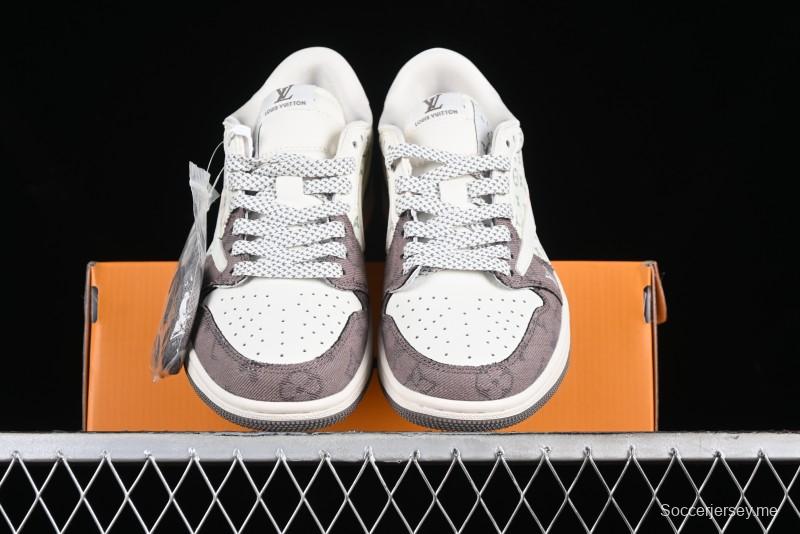 Nike Travis Scott x Fragment Design x Air Jordan 1 Low OG SP AJ1 LV Collaboration Light Grey Denim Low-Top Casual Sneakers - SJ2068-105