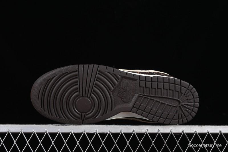 Nike SB Dunk Low LV Collaboration - Checkerboard Brown Monogram White Swoosh Anniversary High-End Custom Low-Top Casual Skate Shoes - SJ2068-255