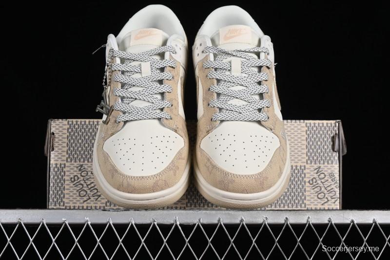 Nike SB Dunk Low LV Collaboration - Khaki Denim Anniversary High-End Custom Low-Top Casual Skate Shoes - XP3802-337