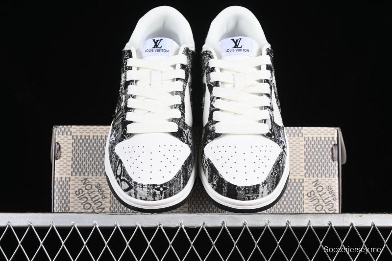 Nike SB Dunk Low LV Collaboration - Black Denim Anniversary High-End Custom Low-Top Casual Skate Shoes - XB3802-351