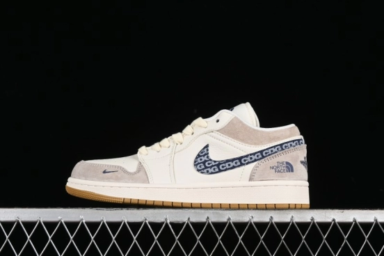 Nike Air Jordan 1 Low AJ1 The North Face Collaboration - White Grey Brown Custom High-End Basketball Shoes - LJ6688-001