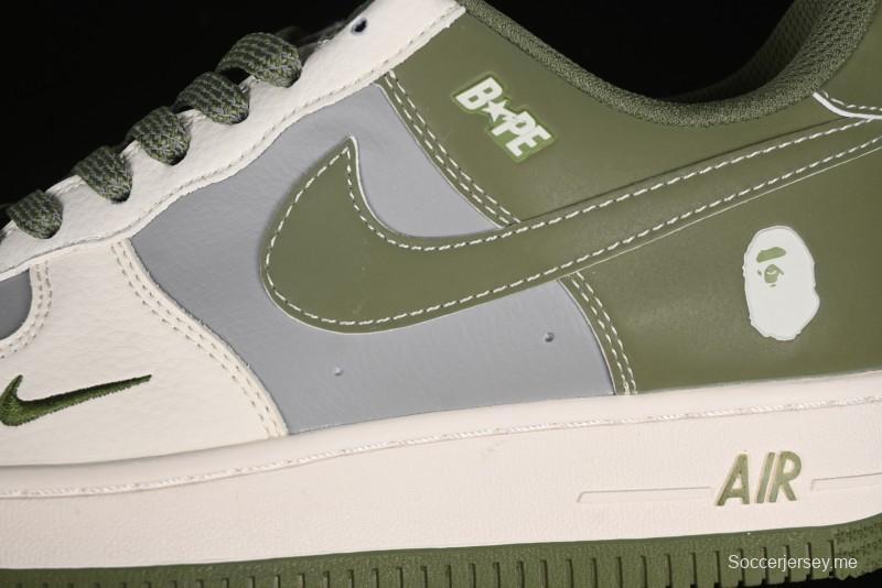 Nike Air Force 1 '07 Low Bape Collaboration - Dark Green Grey Low Top Casual Sneakers BB6566-205