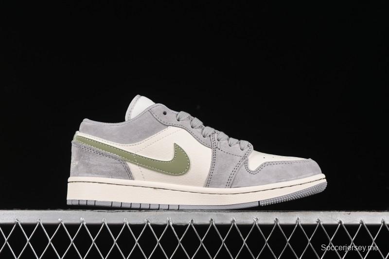 Nike Air Jordan 1 Low Stussy Collaboration - Light Green Elegant Grey Retro Basketball Shoes - WG8850-016
