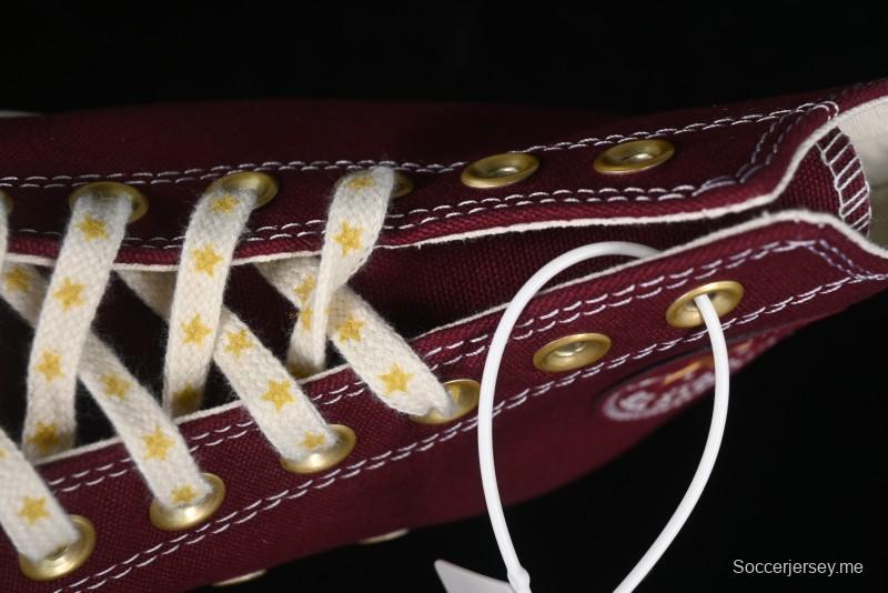 Converse Chuck 1970s High Top Casual Sneakers with Gold Star Accents and Wine Red Colorway - A12463C