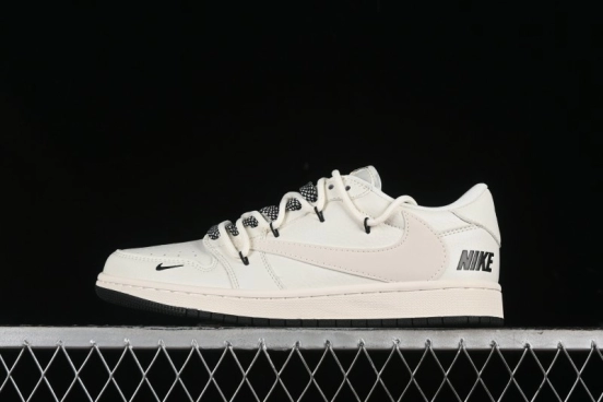 Nike Travis Scott x Fragment Design x Air Jordan 1 Low OG SP AJ1 Black Logo Drawstring Low-Top Casual Sneakers - SJ0086-135