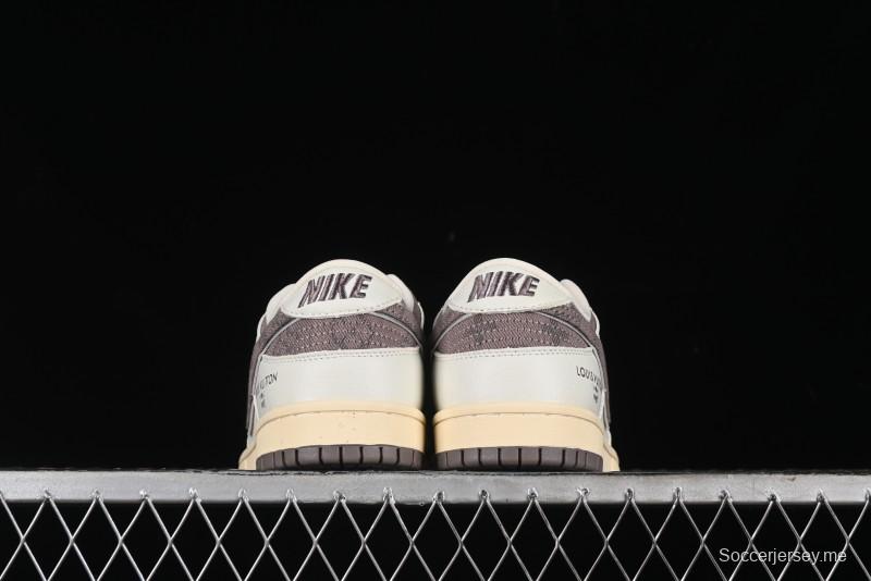 Nike SB Dunk Low LV Collaboration - Beige Denim Swoosh Anniversary High-End Custom Low-Top Casual Skate Shoes - JH8310-957