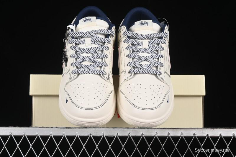 Nike SB Dunk Low Stussy Collaboration - Black Red Bunny Anniversary Custom Low-Top Casual Sneakers - XY1688-012