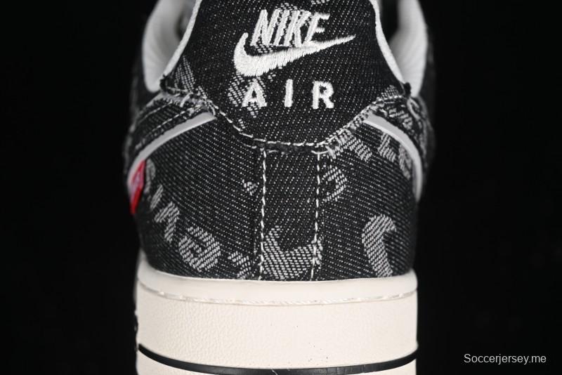 Nike Air Force 1 '07 Low Levi's Collaboration Double Swoosh Beige Black Casual Sneakers - SJ6698-001