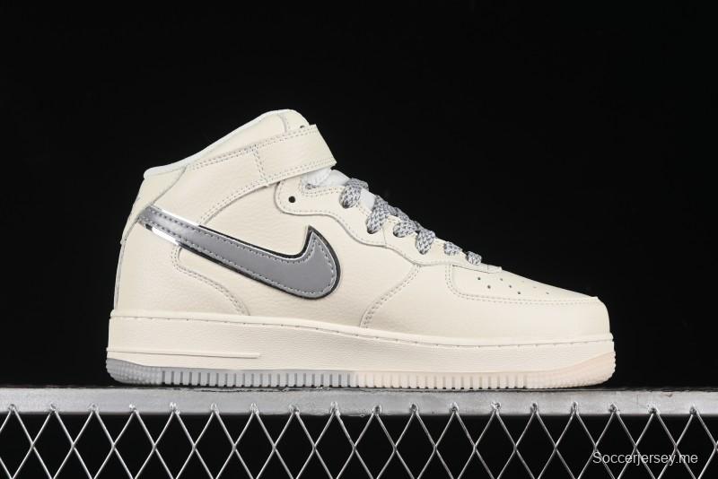 Nike Air Force 1 '07 Mid Casual Sneakers in Light Grey with 3M Reflective Details and Crystal Outsole - XL0236-232