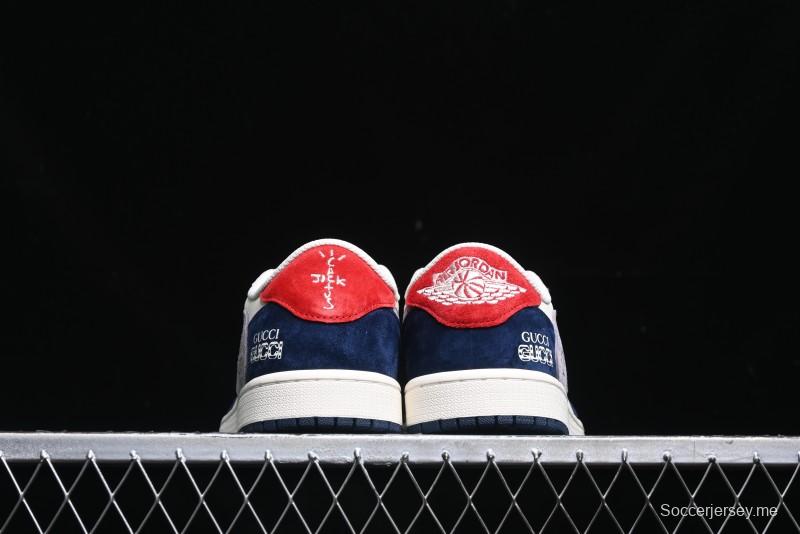 Nike Travis Scott x Fragment Design x Air Jordan 1 Low OG SP AJ1 Multi-Color Patchwork Low-Top Casual Sneakers - DM7866-039