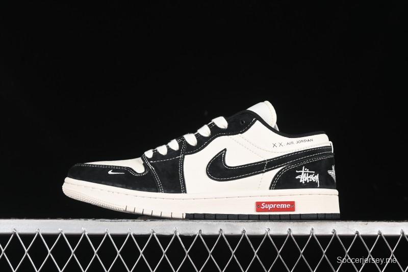 Nike Air Jordan 1 Low AJ1 Stussy Collaboration - Black White Red Label Retro Basketball Shoes - SJ9950-033