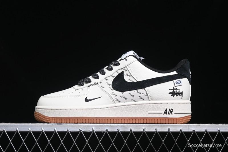 Nike Air Force 1 '07 Low Stussy Collaboration - Beige Black Hook Gum Sole Low-Top Casual Sneakers - XZ6188-255