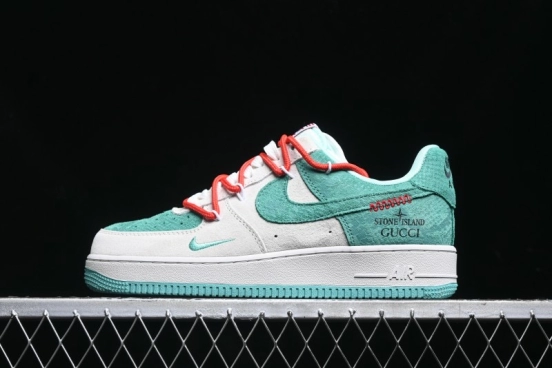 Nike Air Force 1 '07 Low Gucci Stone Island Collaboration - Grey Green Pigskin Lace-Up Casual Sneakers - DF0188-010