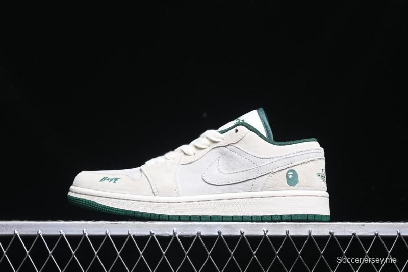 Nike Air Jordan 1 Low AJ1 Bape Collaboration - Full Pig Eight Green Grey Retro Basketball Shoes - DM9188-009