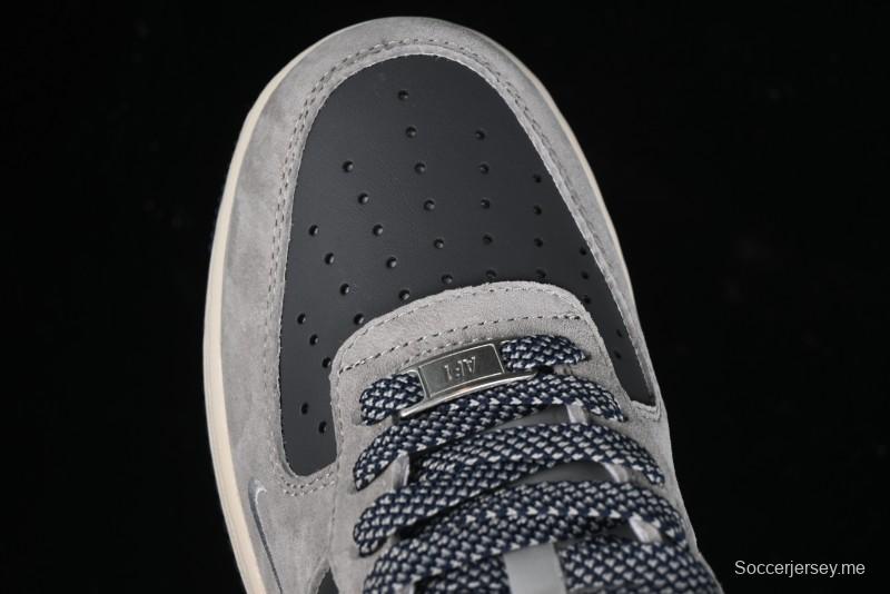 Nike Air Force 1 '07 Low Stussy Collaboration - Grey Pigskin Blue Sole Low-Top Casual Sneakers - SJ6698-005