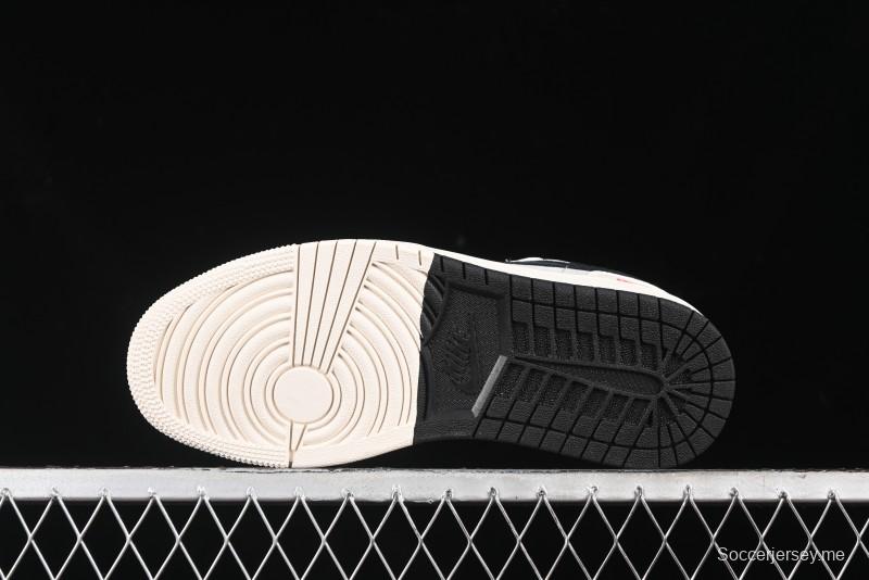 Nike Air Jordan 1 Low Supreme Collaboration - Dual-Tone Black Swoosh Custom Retro Basketball Shoes - SJ9950-043