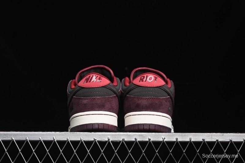 Nike SB Dunk Low Bordeaux Red Skate Shoes Collaboration with Riot Skateshop - FZ1289-200