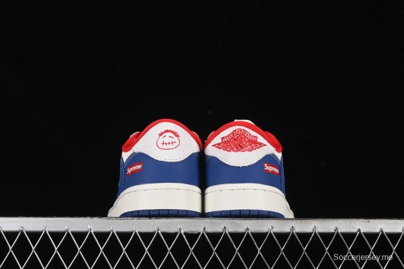 Nike Travis Scott x Fragment Design x Air Jordan 1 Low OG SP AJ1 Supreme Collaboration - Blue White Colorway Low Top Casual Sneakers CH6336-016