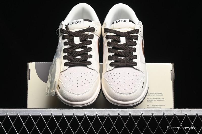 Nike SB Dunk Low Dior Collection - Beige Brown Swoosh Anniversary Custom Low-Top Casual Skate Shoes - XD6188-046