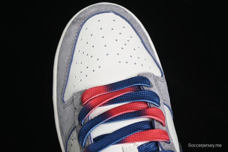 Nike SB Dunk Low Supreme Collaboration - Grey White Dark Blue Swoosh Anniversary High-End Custom Low-Top Casual Skate Shoes - DM6868-005