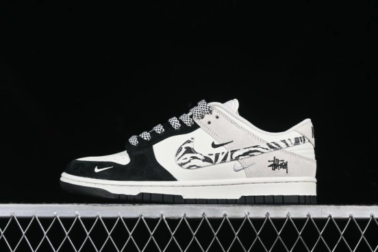 Nike SB Dunk Low Stussy Collaboration Zebra Black White Swoosh Anniversary Custom Low-Top Casual Skate Shoes - DJ2024-060