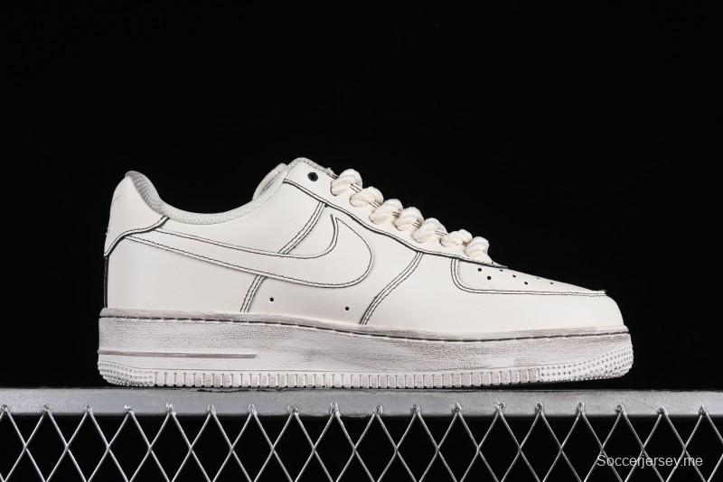Nike Air Force 1 '07 Low Casual Sneakers with Hemp Rope Laces and Distressed Design - 315122-333
