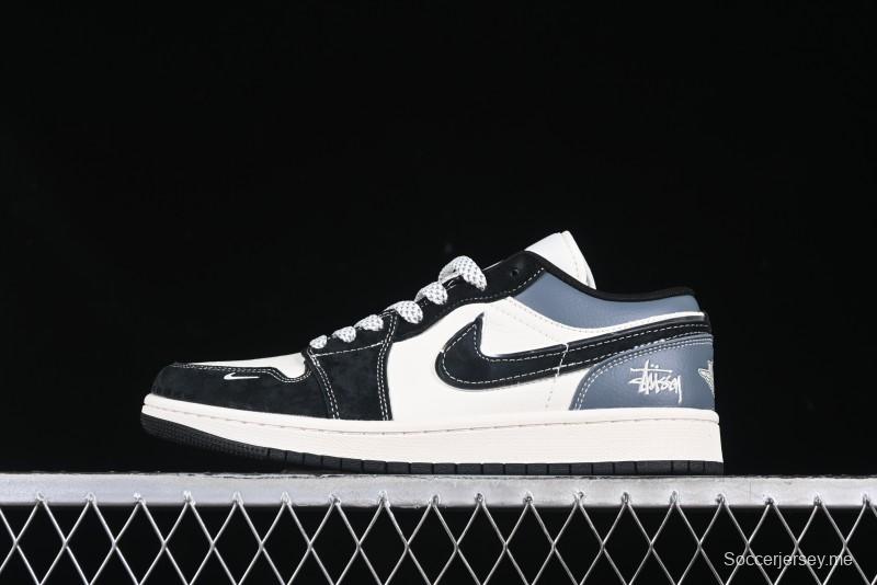 Nike Air Jordan 1 Low OG SP AJ1 Stussy Collaboration Black Grey Blue Black Swoosh Low Top Casual Sneakers - XX3318-502