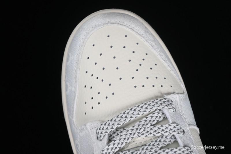 Nike SB Dunk Low Gucci Collaboration - Silver White Pattern Anniversary High-End Custom Low-Top Casual Sneakers BB9676-312
