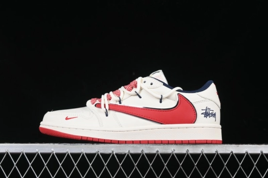 Nike Travis Scott x Fragment Design x Air Jordan 1 Low OG SP AJ1 Retro Sneakers with Reverse Swoosh - SJ0086-138