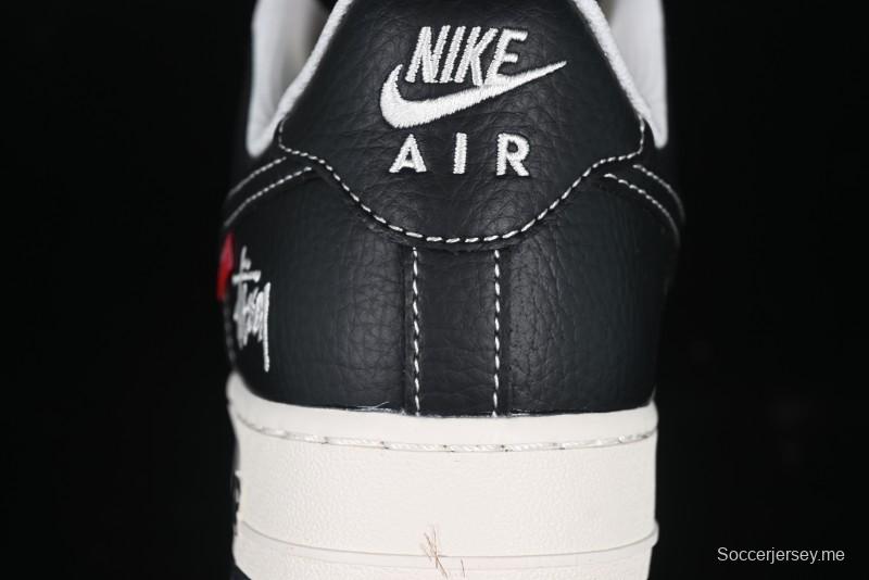 Nike Air Force 1 '07 Low Stussy Supreme Collaboration Dual-Tone Black Red Logo Low-Top Casual Sneakers - HH7518-043