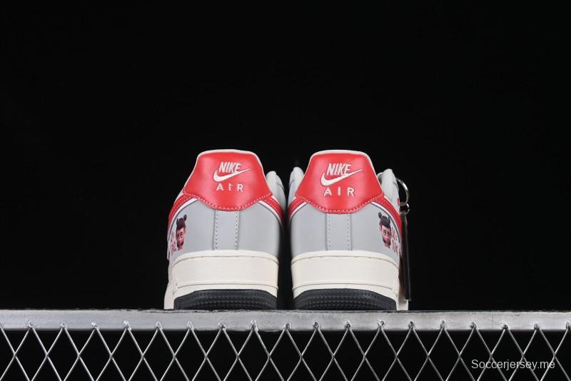 Nike Air Force 1 '07 Low Nezha Collaboration Grey Red Swoosh Casual Sneakers - DF0188-046