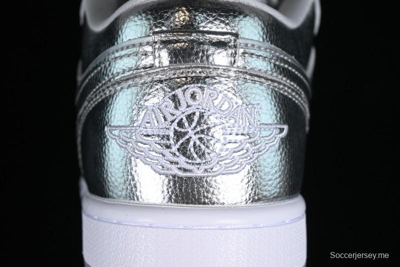 Nike Air Jordan 1 Low "Metallic Silver" Casual Sneakers with Metallic Finish - FN5030-001
