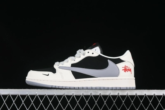 Nike Travis Scott x Fragment Design x Air Jordan 1 Low OG SP AJ1 Sneakers in Light Grey Black Patchwork - XZ6188-575