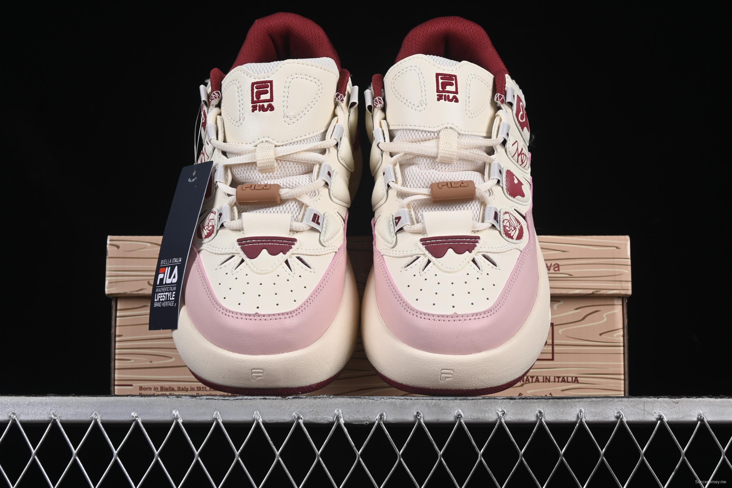 FILA x Artist Series – Limited Edition Drip Detailing Sneakers in Cream & Burgundy