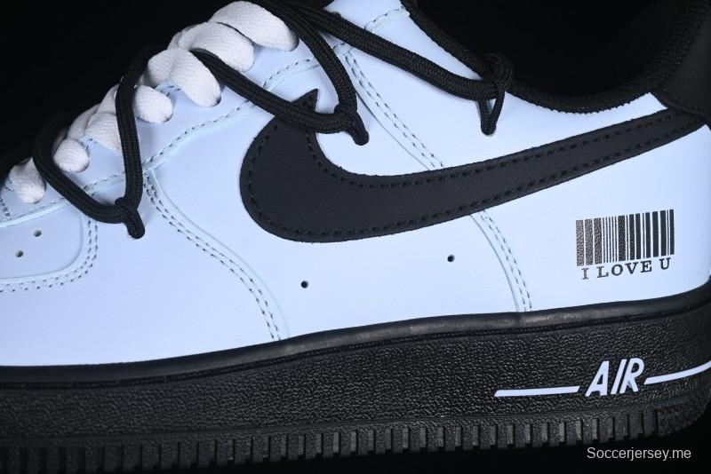 Custom "I Love U" Black & White Sneakers - Sleek Barcode Design