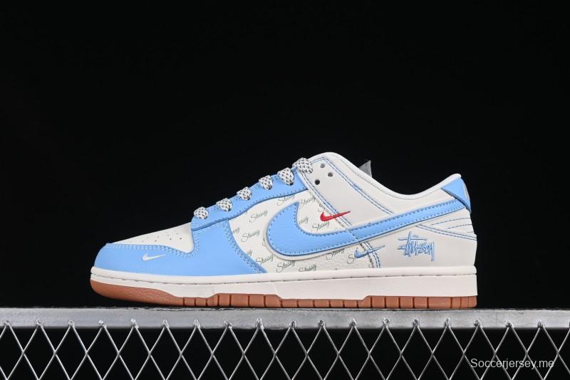 Nike SB Dunk Low Stussy Collaboration Light Blue Gum Low-Top Casual Skate Shoes - XS6089-530