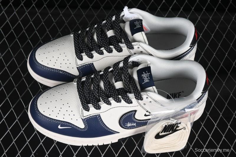 Nike SB Dunk Low Stussy Collaboration Beige Blue Flame Anniversary Custom Low-Top Casual Skate Shoes - ZH2598-226