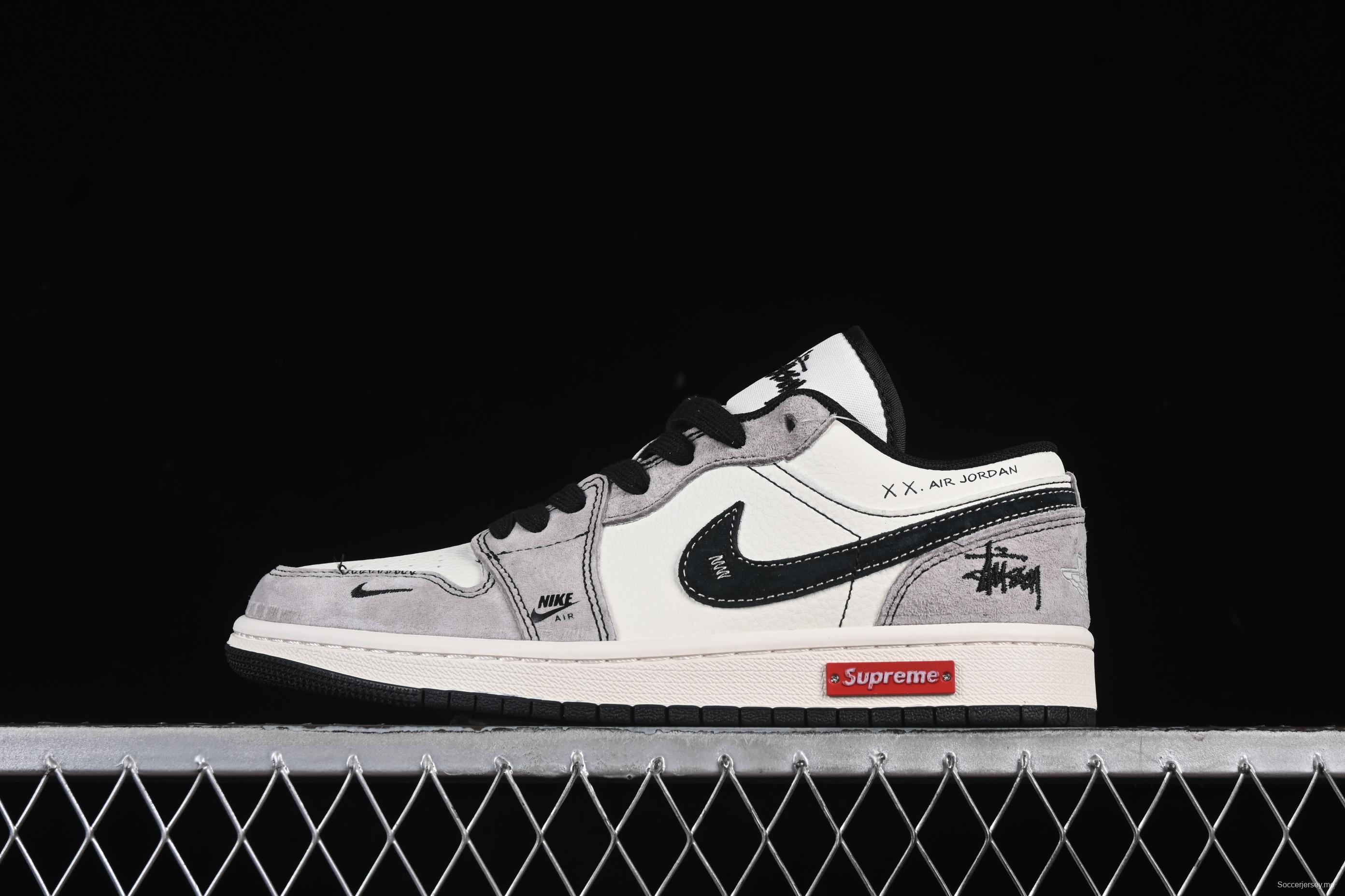 Nike Air Jordan 1 Low Stussy x Supreme Collaboration Custom High-End Retro Basketball Shoes - SJ9950-052