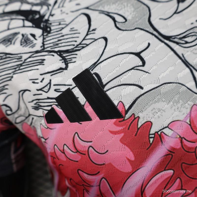 إصدار اللاعب 2025 قميص أبيض ياباني بنقشة شخصيات الأنيمي 2025